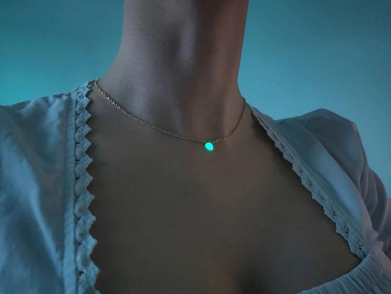 Night Glowing Ring Necklace and Bracelet Set 925 Sterling Silver - Phosira Jewelry