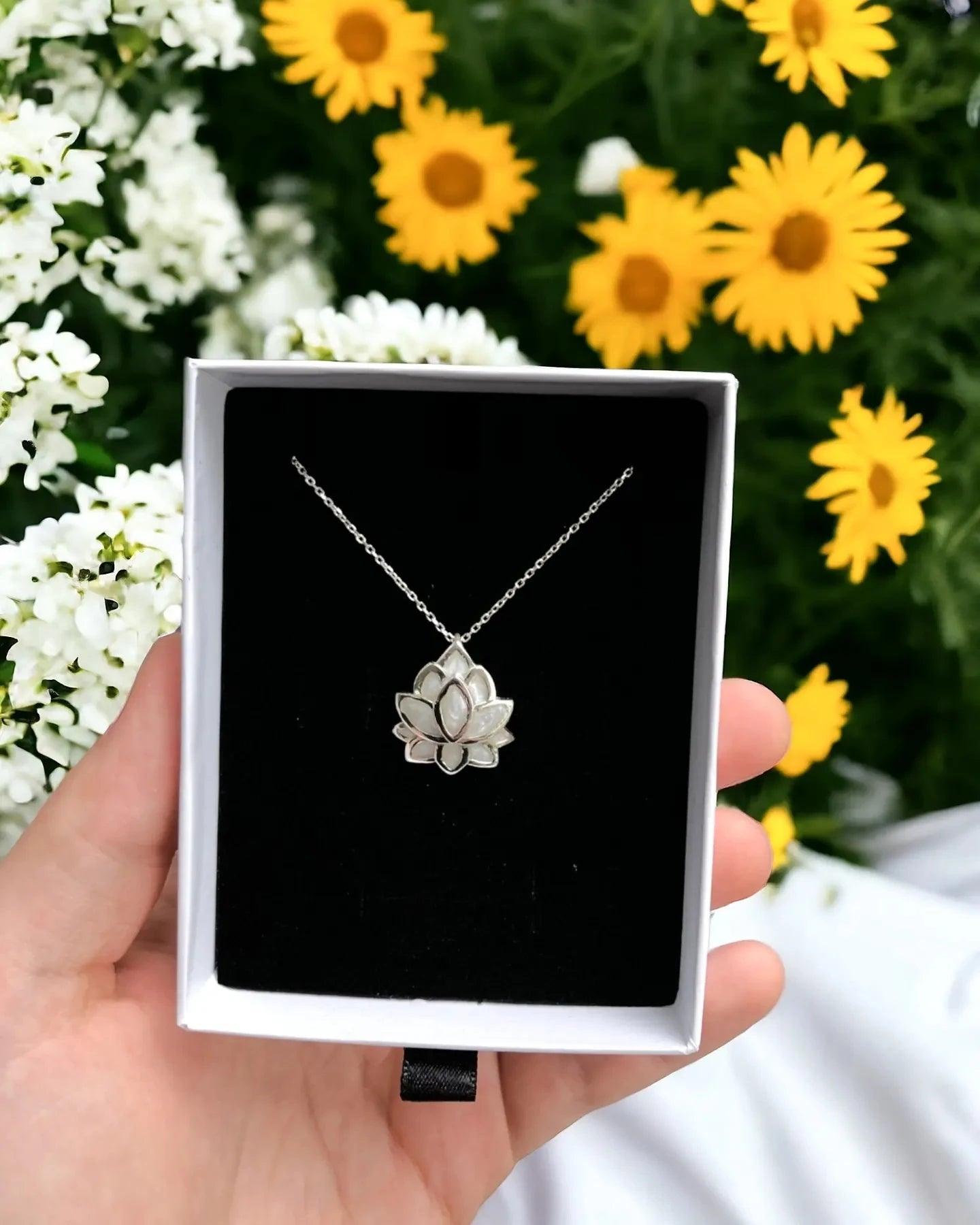 Night Glowing Lotus Necklace 925 Sterling Silver - Phosira Jewelry