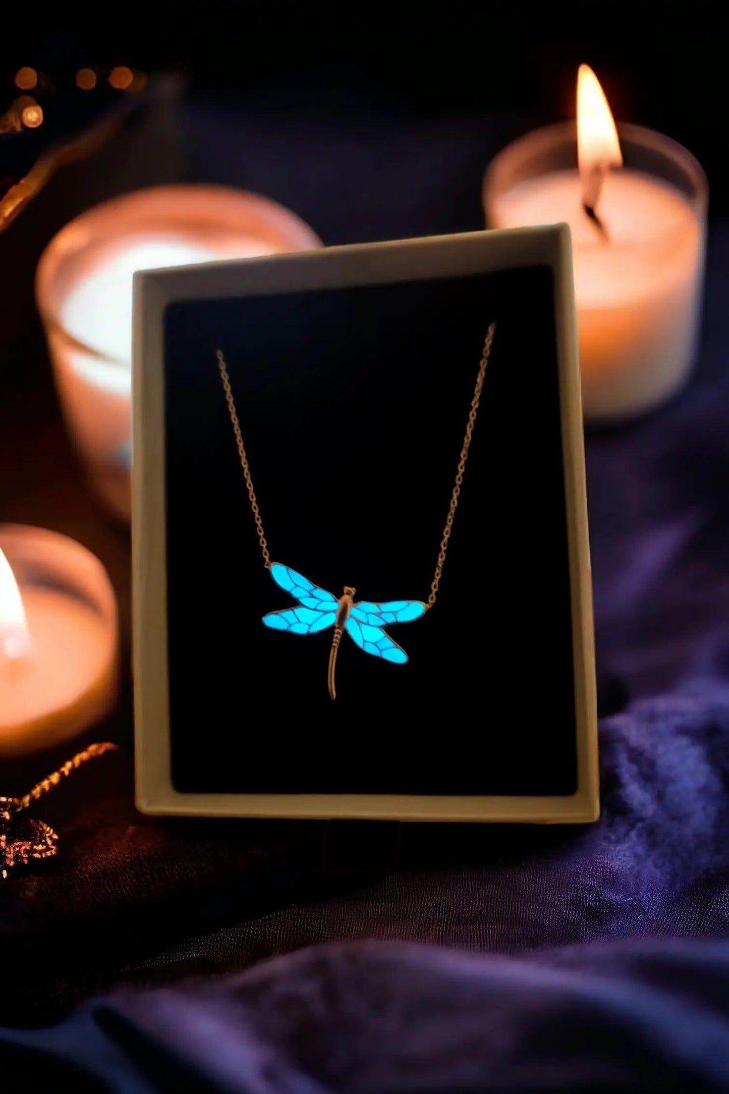 Night Glowing Dragonfly Necklace 925 Sterling Silver - Phosira Jewelry