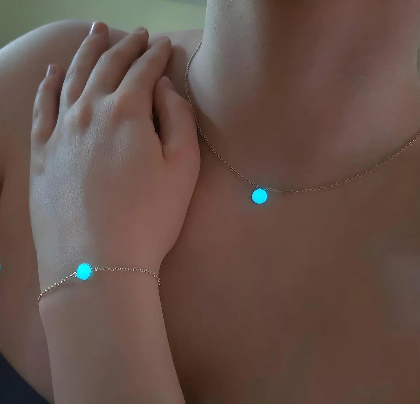 Night Glowing Ring Necklace and Bracelet Set 925 Sterling Silver - Phosira Jewelry