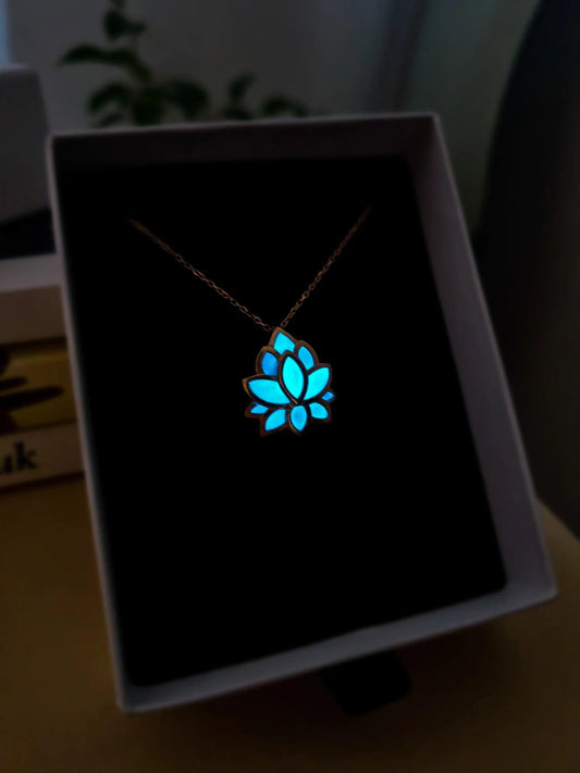 Night Glowing Lotus Necklace 925 Sterling Silver - Phosira Jewelry