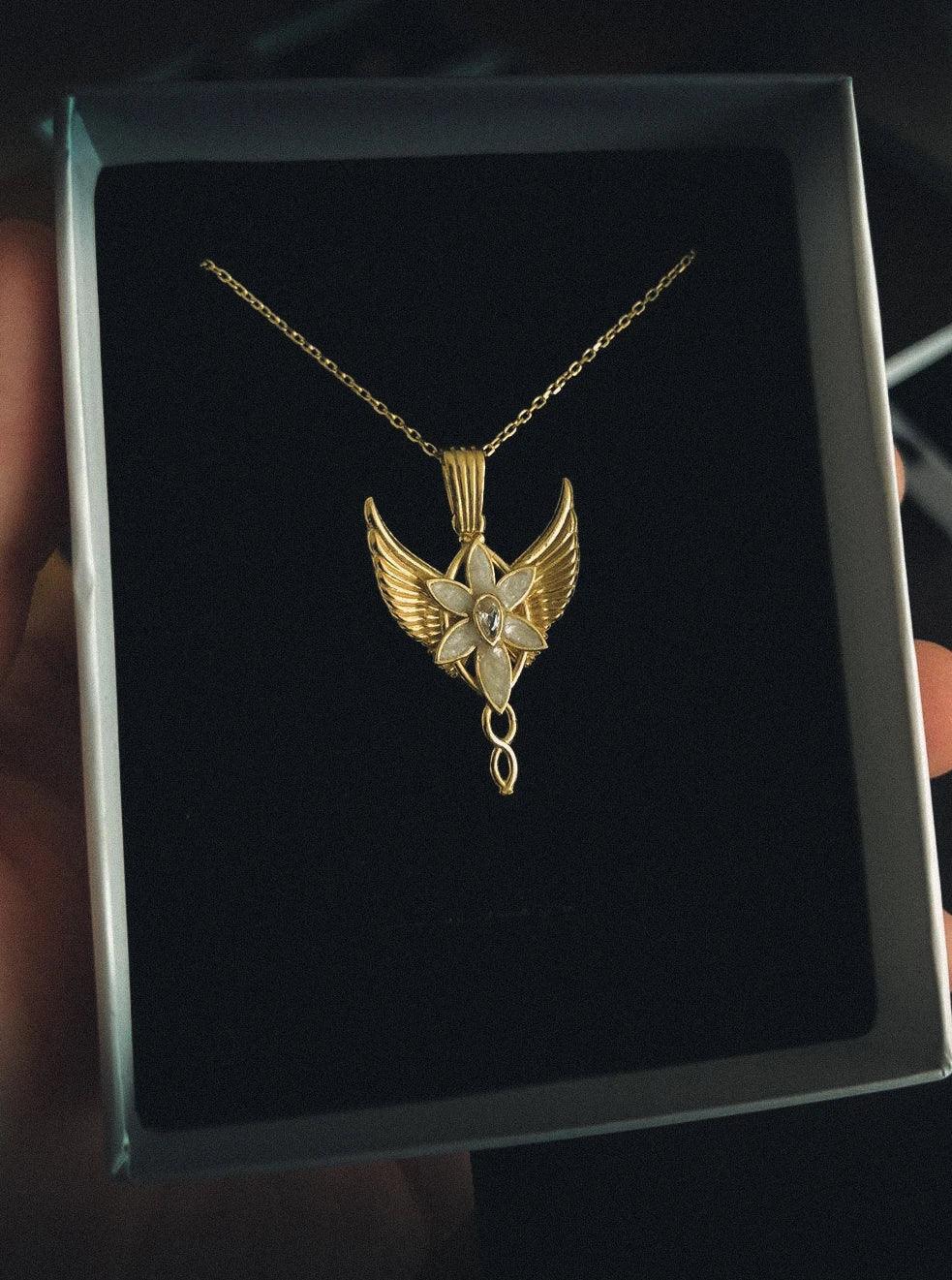 Night Shining Angel Necklace Evening Star Arwen Evenstar Necklace 925 Sterling Silver - Phosira Jewelry