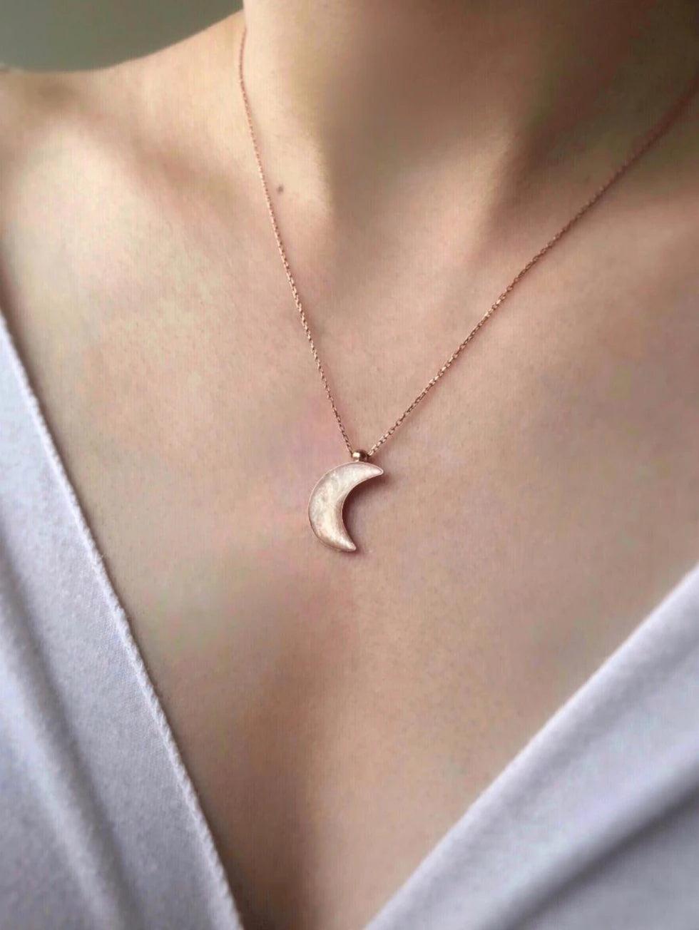 Night Shining Moon Necklace 925 Sterling Silver - Phosira Jewelry
