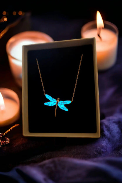 Night Glowing Dragonfly Necklace 925 Sterling Silver - Phosira Jewelry
