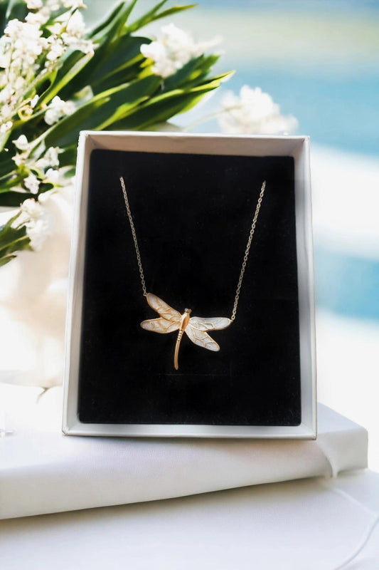 Night Glowing Dragonfly Necklace 925 Sterling Silver - Phosira Jewelry