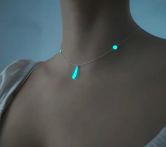 Night Glowing Water Drop Necklace 925 Sterling Silver - Phosira Jewelry