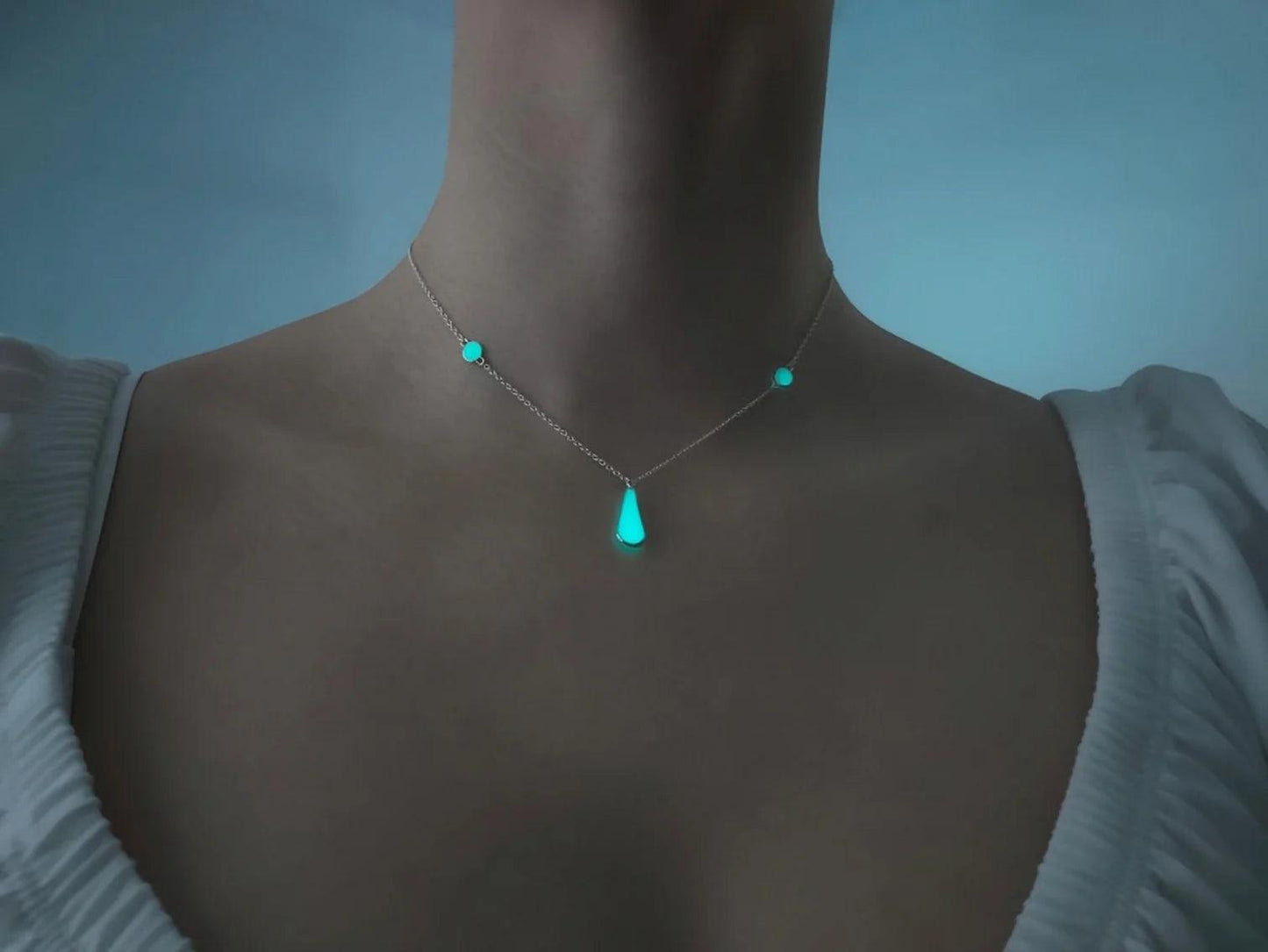 Night Glowing Water Drop Necklace 925 Sterling Silver - Phosira Jewelry