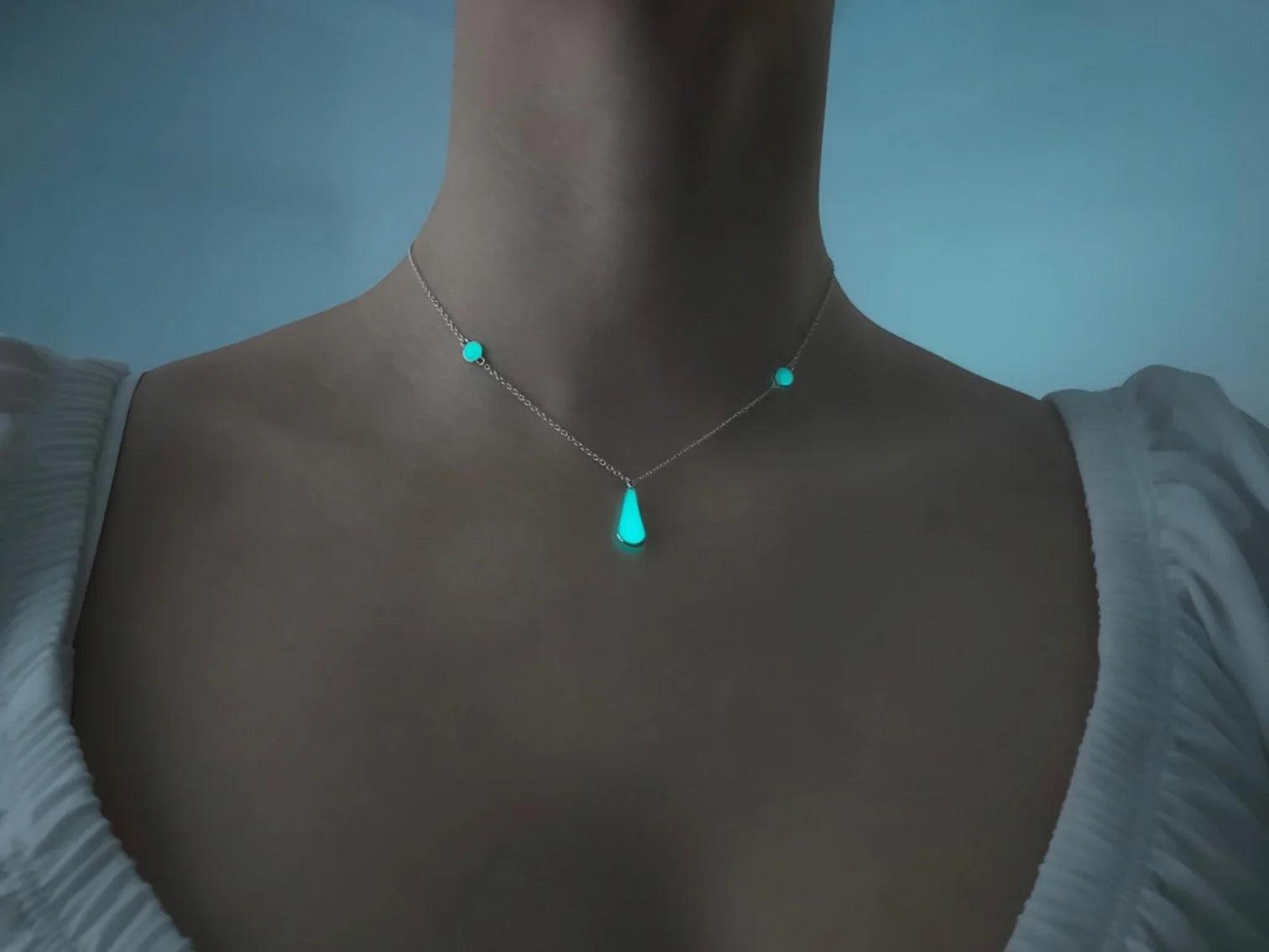 Night Glowing Water Drop Necklace 925 Sterling Silver - Phosira Jewelry