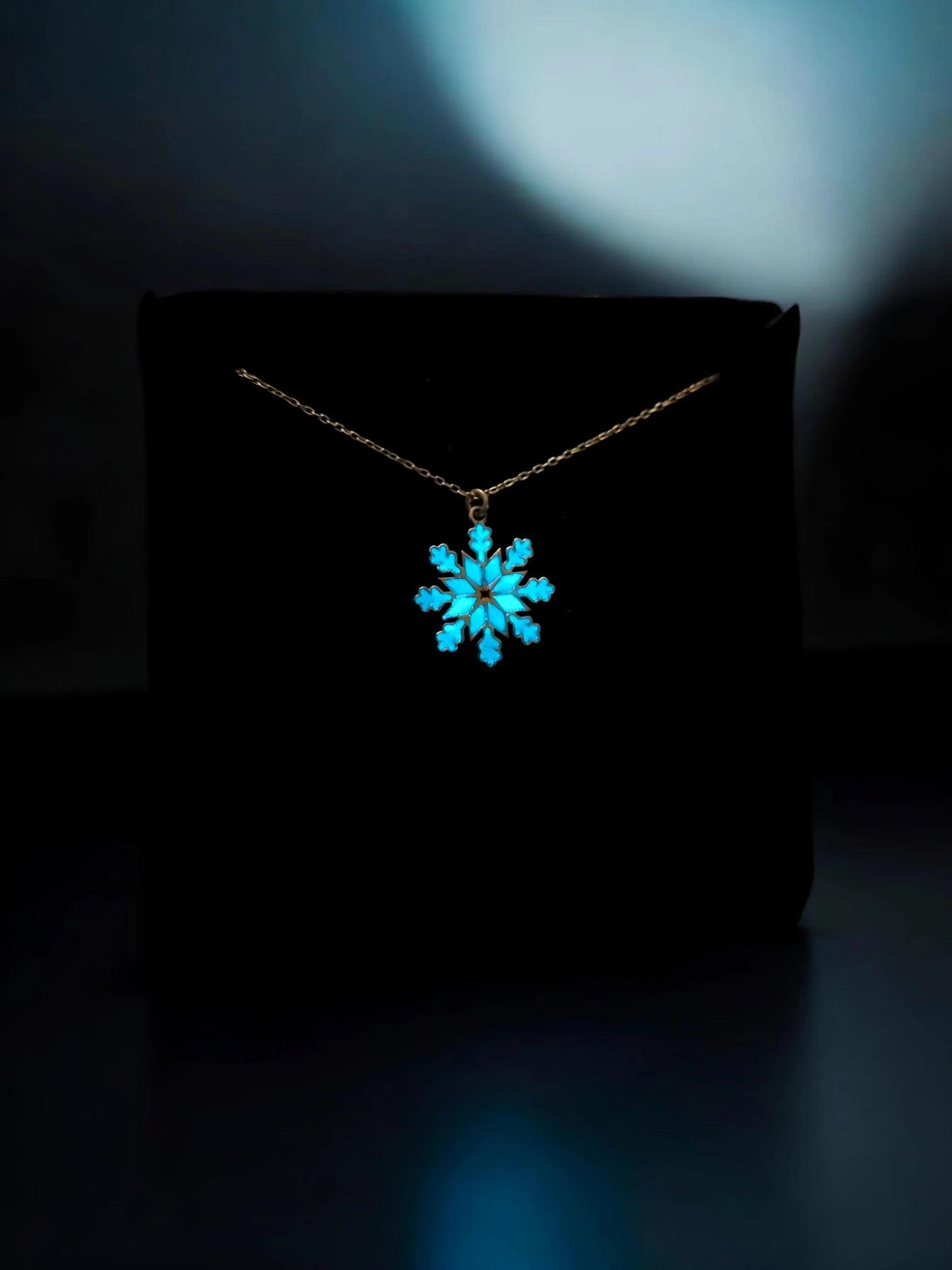 Night Glowing Snowflake Necklace 925 Sterling Silver - Phosira Jewelry